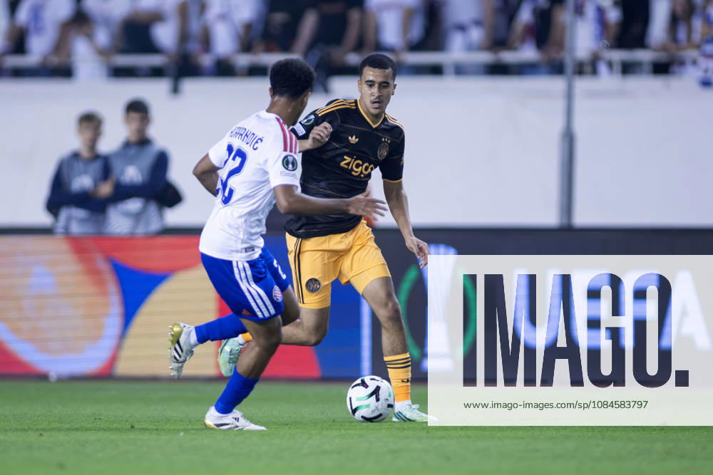 Abdellah Ouazane (AFC Ajax) 68 and Dalisson de Almeida ( HNK HAJDUK Split) 9 and Mathieu Acapandie (HNK HAjduk) in action during he UEFA Conference League match between HNK Hajduk Split (CRO) and AFC Ajax Amsterdam (NL) at Poljud Stadium. Split Croatia - ZUMAp210 20261015_zsp_p210_046
