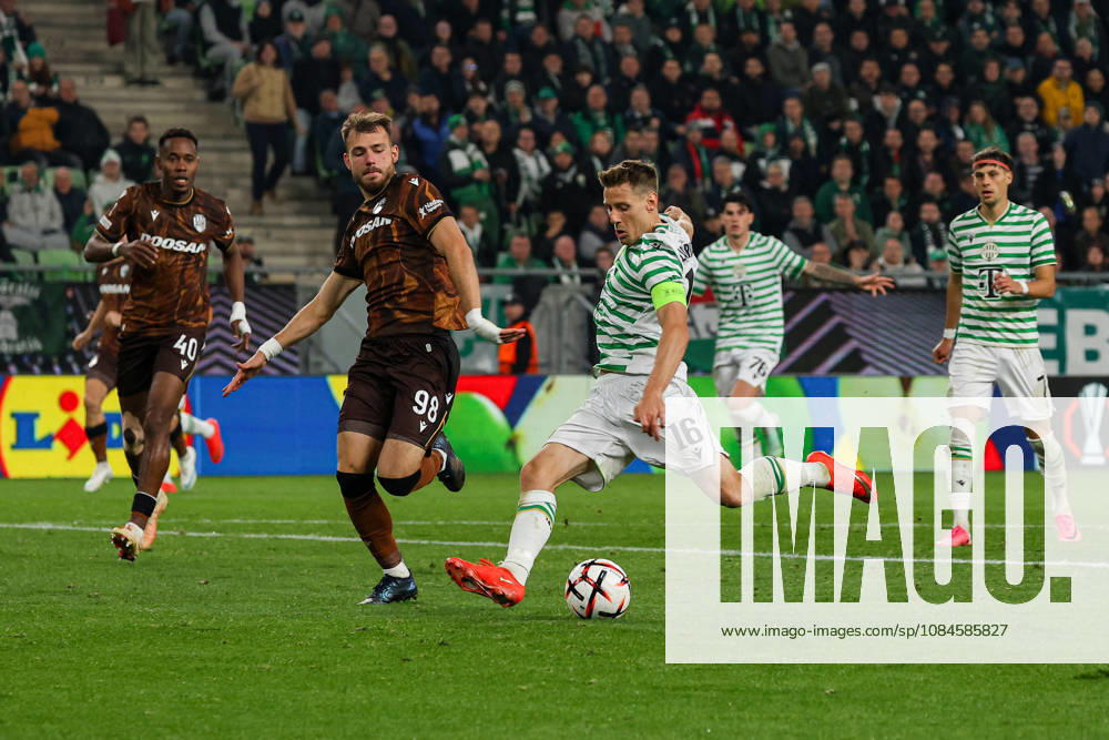Ferencvaros V Viktoria Plzen - UEFA Europa League 2026 27 League Phase Match Day 2 Kristoffer Zachariassen of Ferencvaros and Filip Prebsl of Viktoria Plzen participate during the UEFA Europa League 2026 27 League Phase MD2 match between Ferencvaros and Viktoria Plzen at Groupama Arena in Budapest, Hungary, on October 15, 2026. Budapest Hungary