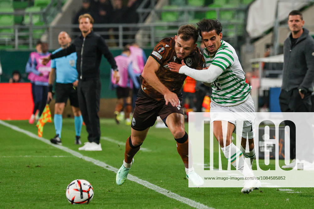 Ferencvaros V Viktoria Plzen - UEFA Europa League 2026 27 League Phase Match Day 2 Daniel Arzani of Ferencvaros and Tomas Ladra of Viktoria Plzen participate during the UEFA Europa League 2026 27 League Phase MD2 match between Ferencvaros and Viktoria Plzen at Groupama Arena in Budapest, Hungary, on October 15, 2026. Budapest Hungary
