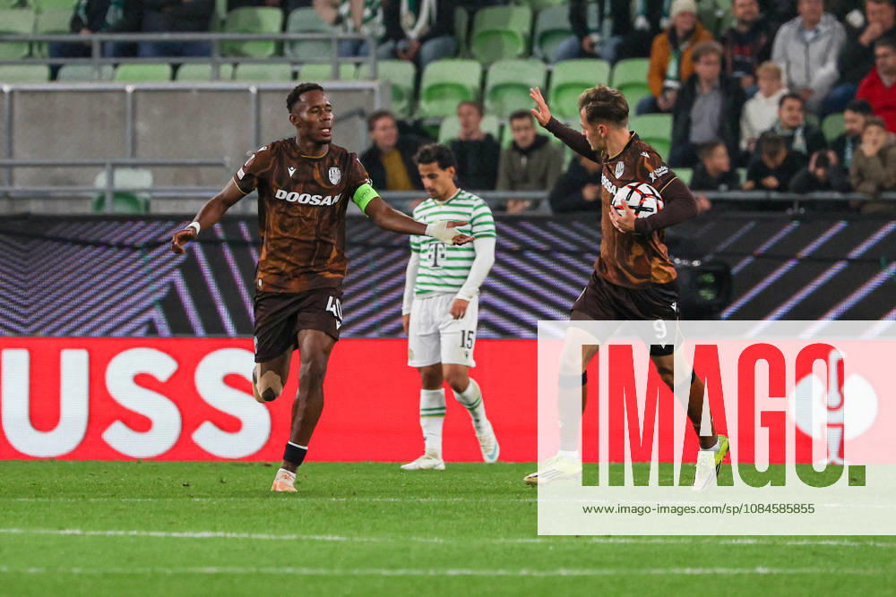 Ferencvaros V Viktoria Plzen - UEFA Europa League 2026 27 League Phase Match Day 2 Sampson Dweh and Denis Visinsky of Viktoria Plzen celebrate during the UEFA Europa League 2026 27 League Phase Matchday 2 match between Ferencvaros and Viktoria Plzen at Groupama Arena in Budapest, Hungary, on October 15, 2026. Budapest Hungary