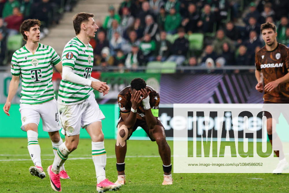 (261016) -- BUDAPEST, Oct. 16, 2026 -- Sampson Dweh (3rd L) of Viktoria Plzen reacts during the UEFA Europa League 2026 27 League Phase match between Ferencvaros and Viktoria Plzen in Budapest, Hungary, Oct. 15, 2026. ) (SP)HUNGARY-BUDAPEST-FOOTBALL-UEFA EUROPA LEAGUE-FERENCVAROS VS VIKTORIA PLZEN HuxZhixuan