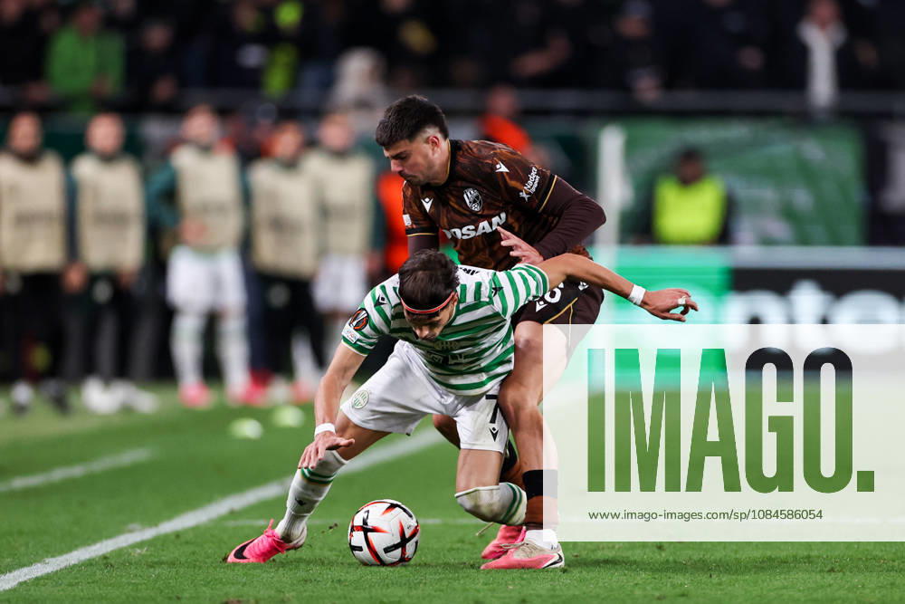 (261016) -- BUDAPEST, Oct. 16, 2026 -- Veljko Birmancevic (bottom) of Ferencvaros vies with Stefan Pirgic of Viktoria Plzen during the UEFA Europa League 2026 27 League Phase match between Ferencvaros and Viktoria Plzen in Budapest, Hungary, Oct. 15, 2026. ) (SP)HUNGARY-BUDAPEST-FOOTBALL-UEFA EUROPA LEAGUE-FERENCVAROS VS VIKTORIA PLZEN HuxZhixuan