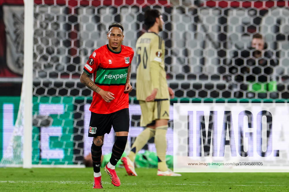 Tjaronn Chery of NEC Nijmegen walks back to his own half after scoring his team s first goal during the UEFA Europa League 2026 27 League Phase MD2 match between N.E.C. Nijmegen and PFC Levski Sofia at Goffertstadion on October 15, 2026 in Nijmegen, Netherlands.