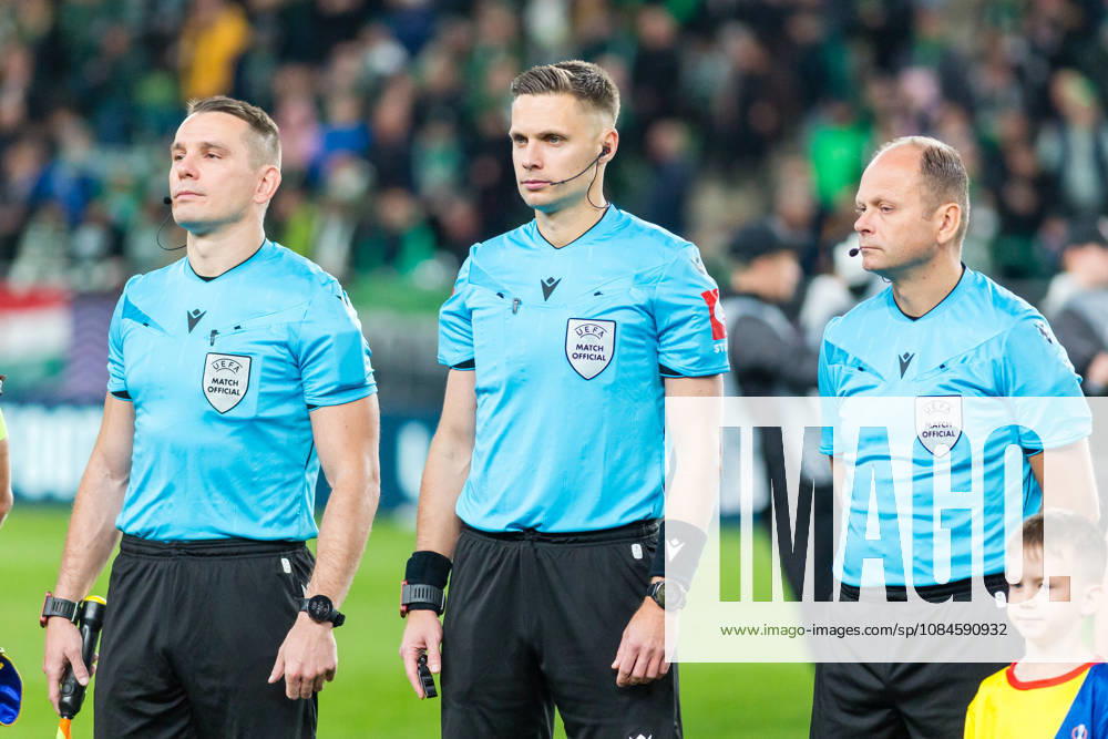 Ferencvaros v Viktoria Plzen, UEFA Europa League, Budapest, Hungary Budapest, Hungary. 15th, October 2026. Referee Damian Sylwestrzak seen during the UEFA Europa League match between Ferencvaros and Viktoria Plzen at Groupama Arena in Budapest. Hungary, Budapest, Groupama Arena