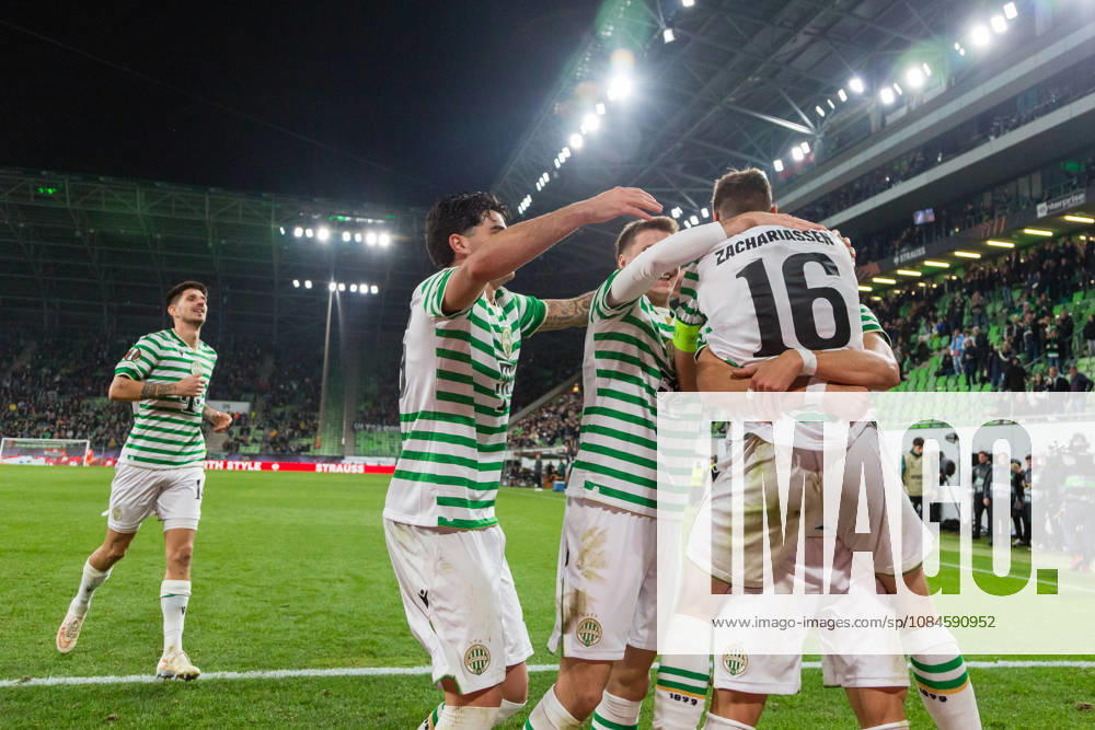 Ferencvaros v Viktoria Plzen, UEFA Europa League, Budapest, Hungary Budapest, Hungary. 15th, October 2026. Celebration after Kristoffer Zachariassen (16) of Ferencvaros scores for 1-0 during the UEFA Europa League match between Ferencvaros and Viktoria Plzen at Groupama Arena in Budapest. Hungary, Budapest, Groupama Arena