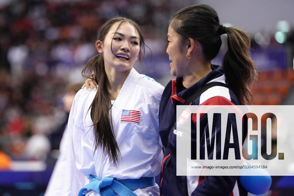 2026 World Cadet, Junior & U21, U 21 Karate Championships BIELSKO-BIALA, POLAND - OCTOBER 16: Presley Allen of the United States performs reacts after the cadet female kumite -54kg semi-final at the 2026 World Cadet, Junior & U21 Karate Championships at Hala Pod Debowcem on October 16, 2026 in Bielsko-Biala, Poland. Bielsko-Biala Hala Pod Debowcem Poland