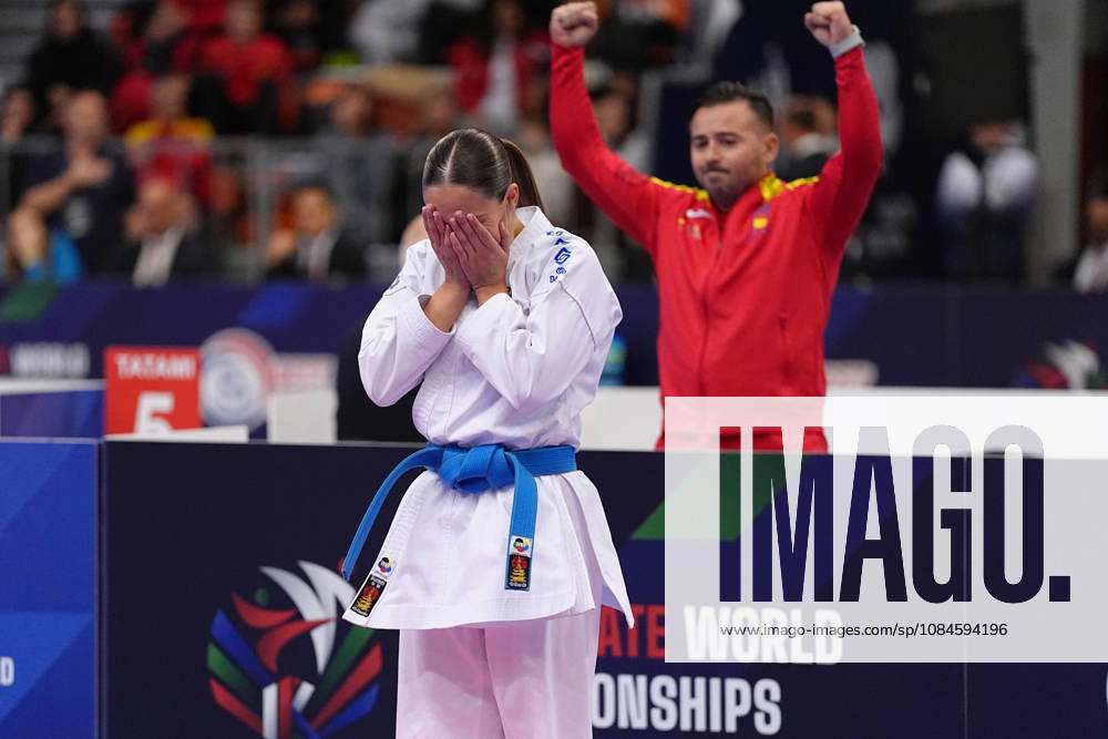 2026 World Cadet, Junior & U21, U 21 Karate Championships BIELSKO-BIALA, POLAND - OCTOBER 16: Candela Pena Garcia of Spain celebrates victory after winning the cadet female individual kata semi-final at the 2026 World Cadet, Junior & U21 Karate Championships at Hala Pod Debowcem on October 16, 2026 in Bielsko-Biala, Poland. Bielsko-Biala Hala Pod Debowcem Poland