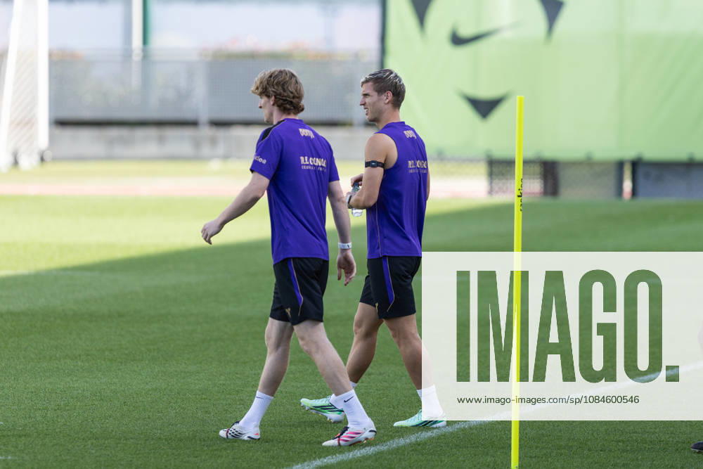 SANT JOAN DESPI, SPAIN - OCTOBER 16: Anthony Gordon and Dani Olmo of FC Barcelona, Barca take part in a training session ahead of the LaLiga EA Sports match against Real Betis on October 16, 2026, at the Ciutat Esportiva Joan Gamper in Sant Joan Despi, Barcelona, Spain. FC Barcelona Train Ahead Of Real Betis Match - ZUMAs316 20261016_znp_s316_013