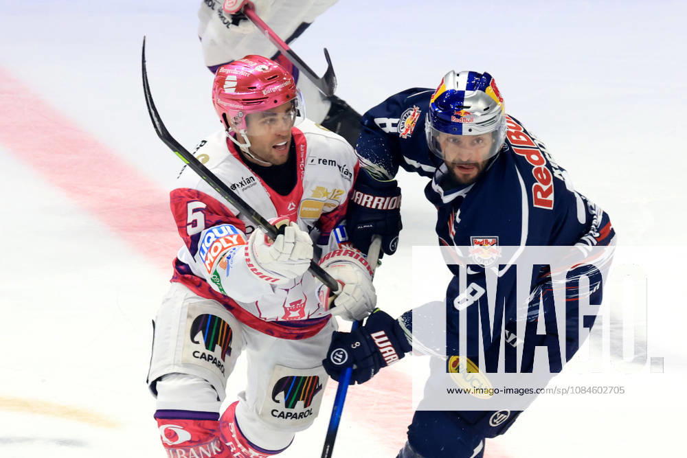 DEU, GER, Eishockey, 9.Spieltag, Saison 2026 27, Berlin, Eisbaeren Berlin vs. RB Muenchen Noel Saffran ( Eisbaeren Berlin 8 ), Adam Almquist ( RedBull Muenchen 5 ) nordphoto GmbH Engler Berlin Uber-Arena Berlin Deutschland