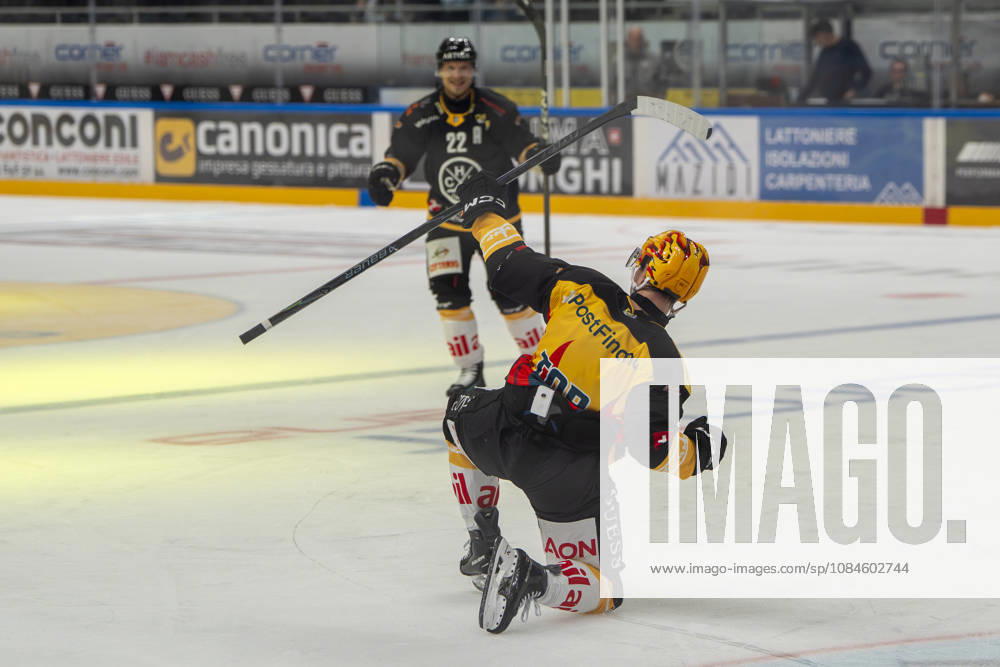 Topscorer Jere Innala of Lugano celebrates his goal during the game between HC Lugano v HC Davos at the Corner Arena on October 16, 2026 in Lugano, Switzerland. Lugano Ticino Switzerland