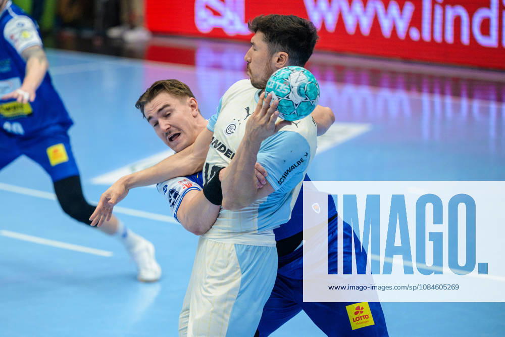 Felix Aellen (ThSV Eisenach, 22), Alex Dujshebaev (VfL Gummersbach, 10) GER, ThSV Eisenach gegen VfL Gummersbach, 1. Opel Handballbundesliga, Handball, 9.Spieltag, Saison 2026 2027, 20.00 Uhr, 16.10.2026 GER, ThSV Eisenach gegen VfL Gummersbach, 1. Opel Handballbundesliga, Handball, 9.Spieltag, Saison 2026 2027, 20.00 Uhr, 16.10.2026 Eisenach