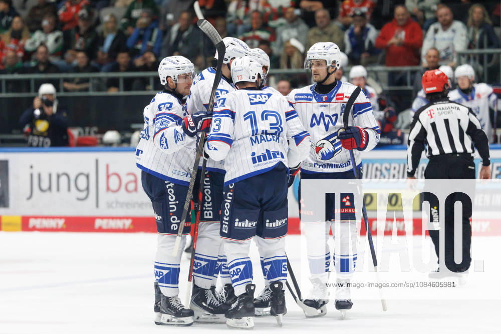 Team (Adler Mannheim) Tor zum 1 : 3 beim Spiel zwischen Augsburger Panther v Adler Mannheim, Eishockey, Herren, DEL, 2026 2027, 9.Spieltag am 16.10.2026 in Augsburg, Curt-Frenzel-Stadion. Bayern Deutschland