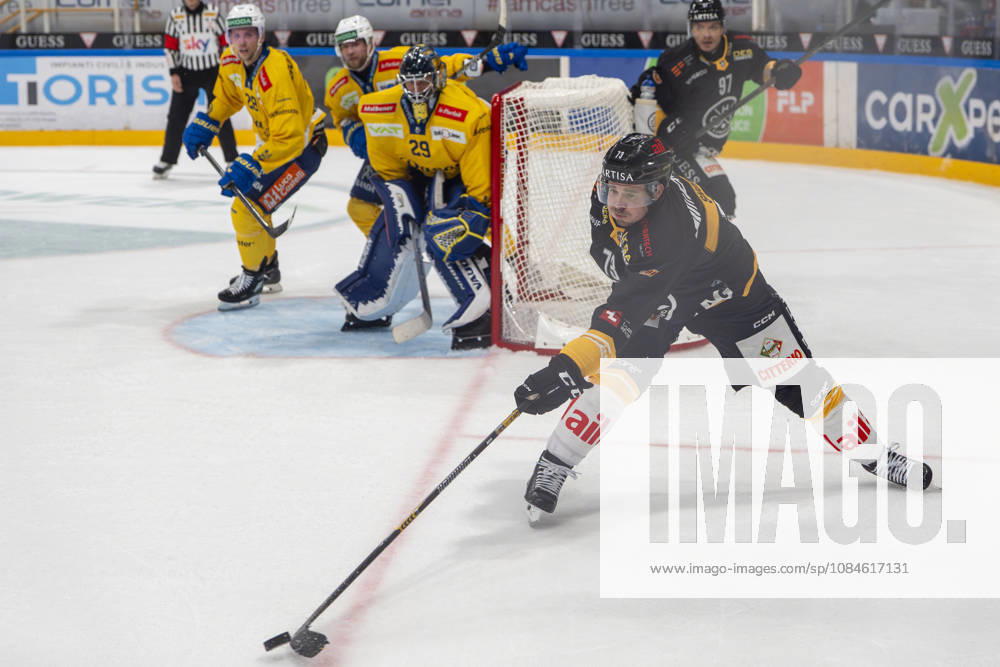 Nick Shore of Lugano R) in action during the game between HC Lugano v HC Davos at the Corner Arena on October 16, 2026 in Lugano, Switzerland. Lugano Ticino Switzerland