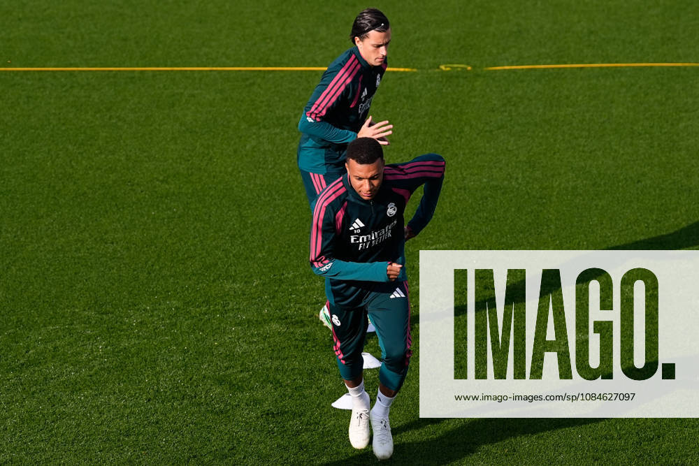 Alvaro Carreras and Kylian Mbappe during the training day of Real Madrid ahead the Spanish League, LaLiga EA Sports, football match against Sevilla FC at Ciudad Deportiva Real Madrid on October 17, 2026, in Valdebebas, Madrid, Spain. Real Madrid Training And press conference, PK, Pressekonferenz - LaLiga Ea Sports - ZUMAa181 20261017_zaa_a181_035
