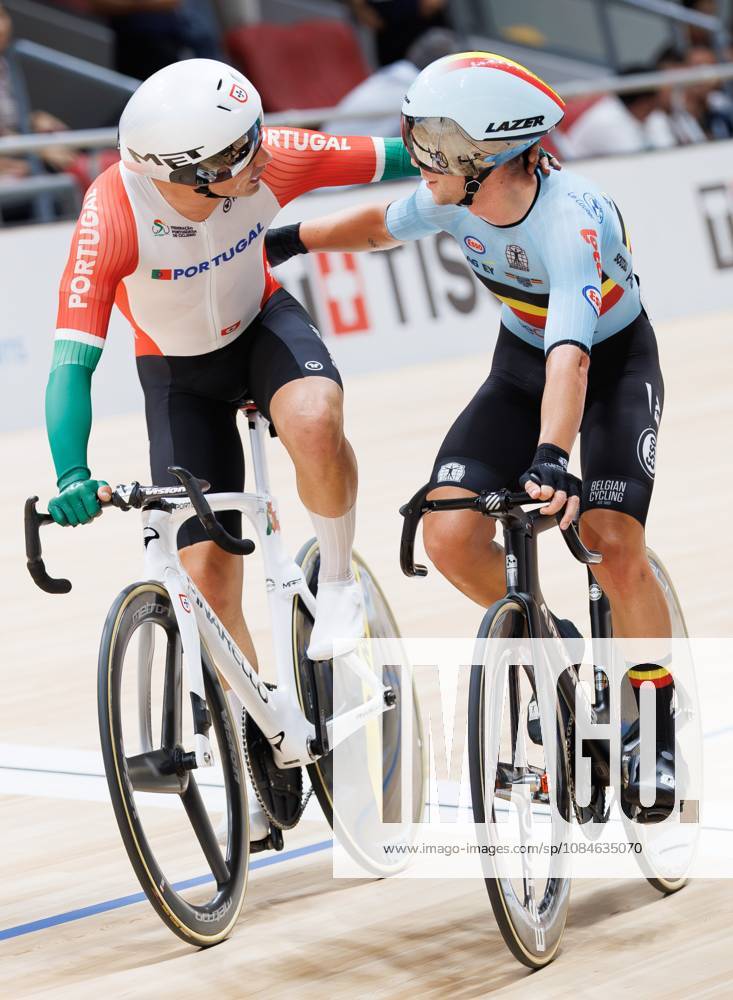 Portuguese Luri Leitao winner of the gold medal and Belgian Fabio Van den Bossche winner of the silver medal celebrate after the Men s omnium event at the UCI Track cycling, Rad, Radsport, Bahnrad, Bahn World Championships in Shanghai, China on Saturday 17 October 2026. The worlds are taking place from 14 to 18 October 2026. BENOITxDOPPAGNE x190078329x