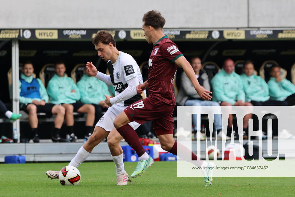 Fussball, Herren, 1. Bundesliga, Saison 2026 2027, SV 07 Elversberg - FC Augsburg, Maurice Krattenmacher (SV 07 Elversberg), Robin Fellhauer (FC Augsburg) Elversberg Ursapharm-Arena an der Kaiserlinde Saarland Deutschland (DEU)