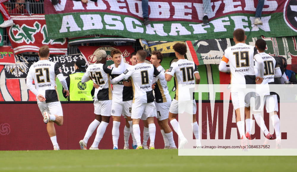 Fussball, Herren, 1. Bundesliga, Saison 2026 2027, SV 07 Elversberg - FC Augsburg, Torjubel der SV 07 Elversberg nach dem Tor zum 1:0 durch Lukas Petkov (SV 07 Elversberg) Elversberg Ursapharm-Arena an der Kaiserlinde Saarland Deutschland