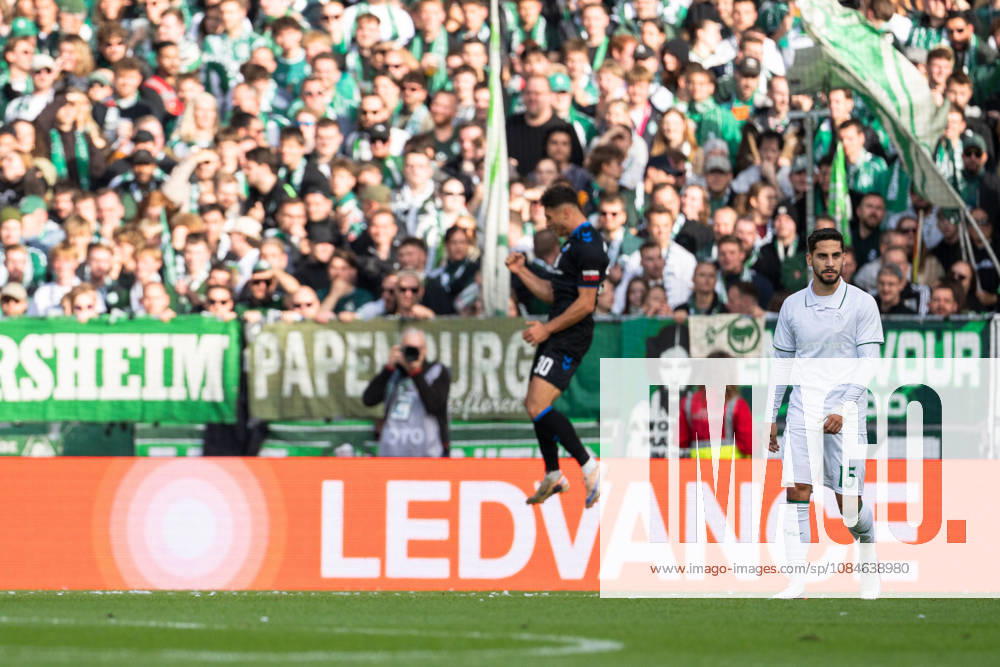 Tor zum 0:1 Stefano Marino (SC Paderborn 07, 30) jubelt Jubel, Ludovit Reis (SV Werder Bremen, 15) enttaeuscht Enttaeuschung, GER, SV Werder Bremen vs SC Paderborn 07, Fussball, Bundesliga, Spieltag 6, Saison 2026 2027, 17.10.2026 DFL REGULATIONS PROHIBIT ANY USE OF PHOTOGRAPHS AS IMAGE SEQUENCES AND OR QUASI-VIDEO GER, SV Werder Bremen vs SC Paderborn 07, Fussball, Bundesliga, Spieltag 6, Saison 2026 2027, 17.10.2026 Bremen