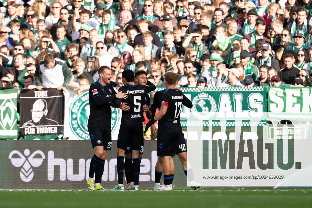 Tor zum 0:1 Stefano Marino (SC Paderborn 07, 30) jubelt Jubel mit Steffen Tigges (SC Paderborn 07, 27), Santiago Castaneda (SC Paderborn 07, 05) und Laurin Curda (SC Paderborn 07, 17), GER, SV Werder Bremen vs SC Paderborn 07, Fussball, Bundesliga, Spieltag 6, Saison 2026 2027, 17.10.2026 DFL REGULATIONS PROHIBIT ANY USE OF PHOTOGRAPHS AS IMAGE SEQUENCES AND OR QUASI-VIDEO GER, SV Werder Bremen vs SC Paderborn 07, Fussball, Bundesliga, Spieltag 6, Saison 2026 2027, 17.10.2026 Bremen