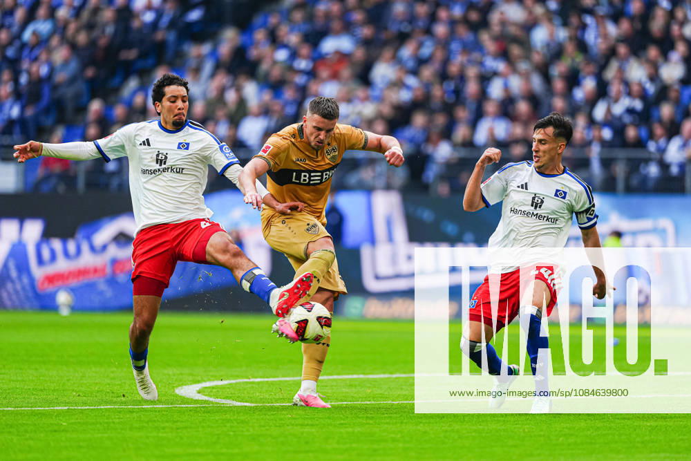 Bilal Nadir (Hamburger SV, 04), Ermedin Demirovic (VfB Stuttgart, 09), Nicolas Capaldo (Hamburger SV, 24) GER, Hamburger SV vs. VfB Stuttgart, Fußball, 1. Bundesliga, Spieltag 06, Saison 2026 2027, 17.10.2026 DFL REGULATIONS PROHIBIT ANY USE OF PHOTOGRAPHS AS IMAGE SEQUENCES AND OR QUASI-VIDEO GER, Hamburger SV vs. VfB Stuttgart, Fußball, 1. Bundesliga, Spieltag 06, Saison 2026 2027, 17.10.2026 Hamburg