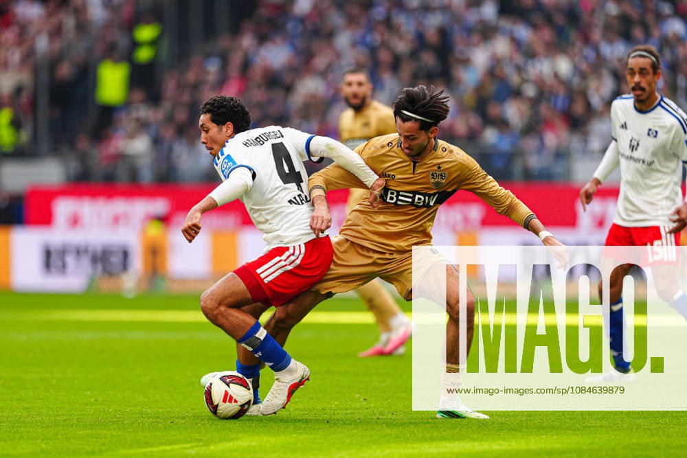 Bilal Nadir (Hamburger SV, 04), Atakan Karazor (VfB Stuttgart, 16) GER, Hamburger SV vs. VfB Stuttgart, Fußball, 1. Bundesliga, Spieltag 06, Saison 2026 2027, 17.10.2026 DFL REGULATIONS PROHIBIT ANY USE OF PHOTOGRAPHS AS IMAGE SEQUENCES AND OR QUASI-VIDEO GER, Hamburger SV vs. VfB Stuttgart, Fußball, 1. Bundesliga, Spieltag 06, Saison 2026 2027, 17.10.2026 Hamburg