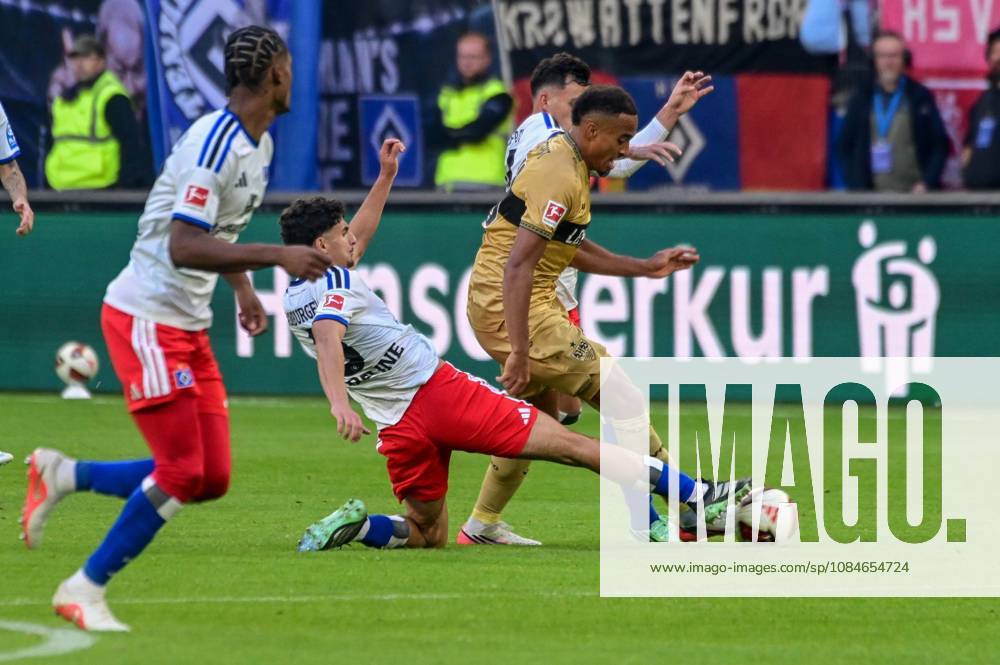 Martin Adeline Capaldo Nicolás ( HSV ) 18 Jamie Leweling ( Stuttgart ) Deutschland , Hamburg , Volksparkstadion , Fussball , 1. Bundesliga , Hamburger SV - VFB Stuttgart
