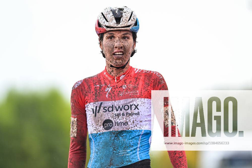 Luxembourgian Marie Schreiber of SD Worx-Protime celebrates as she crosses the finish line to win the women s elite race of the Berencross Meulebeke cyclocross cycling event, race 2 8 in the HG Cross competition, on Saturday 17 October 2026. DAVIDxPINTENS x190096467x