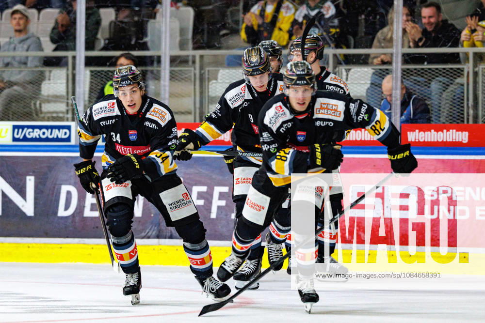 VIENNA, AUSTRIA - 17 OCTOBER 2026: Image shows the celebration of the second goal for Vienna Capitals during win2day Ice hockey, Eishockey League 2026 27 Regular Season: Vienna Capitals vs Pioneers Vorarlberg at neuro.io arena on 17 10 2026 in Vienna, Austria. Austria