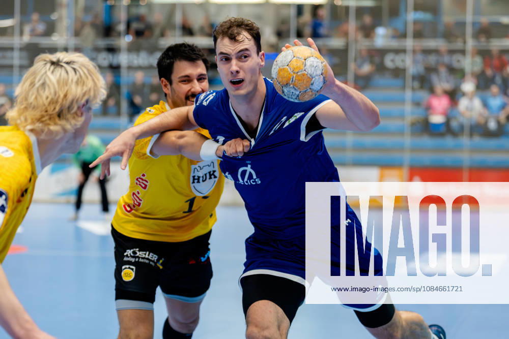 Dormagen, 17.10.2026, Handball, Herren, 2. Bundesliga, 8. Spieltag, 2026 2027: TSV Bayer Dormagen HSC 2000 Coburg Moritz Köster (TSV Bayer Dormagen, 14) im Zweikampf mit Nejc Planinsek (HSC 2000 Coburg, 17) Dormagen TSV Bayer Sportcenter NRW Germany