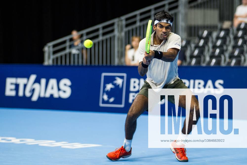 Nishesh Basavareddy of the United States pictured in action during the European Open ATP, Tennis Herren tennis tournament in Brussels, on Saterday 17 October. This year s edition of the tournament is taking place from 17 to 25 October JASPERxJACOBS x190102592x