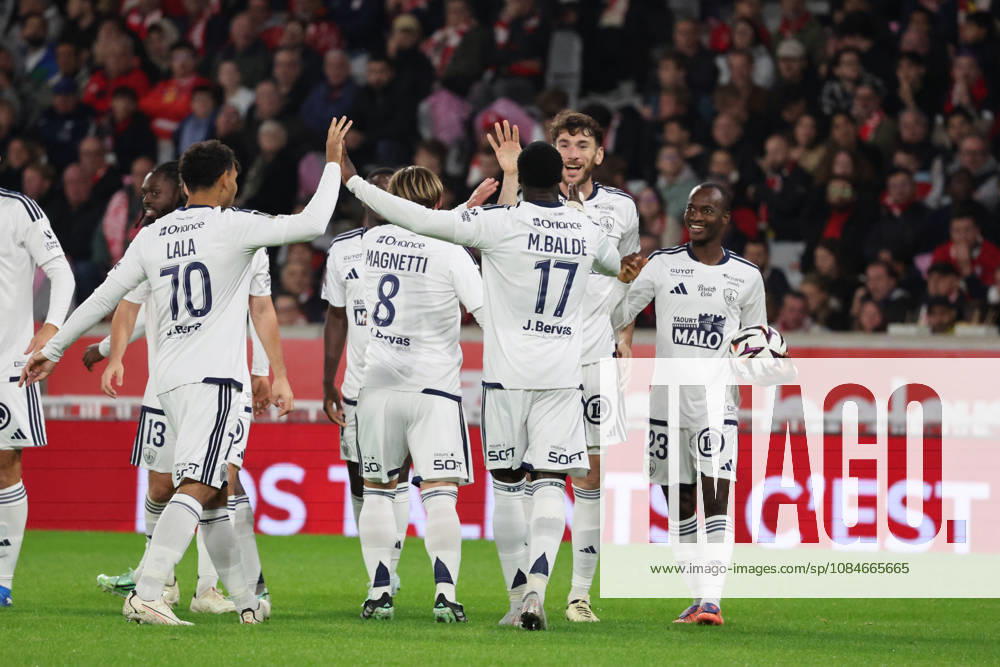 Joie des joueurs de Brest après le but de Mama BALDE (Brest) lors du match LOSC Lille vs Brest, Ligue 1, Decathlon Arena stade Pierre Mauroy, le 17 octobre 2026 - photo Laurent Sanson PsnewZ