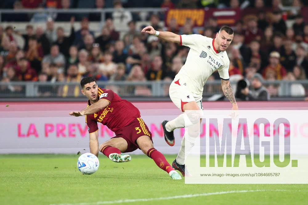IPA89817242 - Konstantinos Koulierakis of Associazione Sportiva Roma is in action during the 2026 2027 Serie A match between A.S. Roma and Genoa Cricket and Football Club at the Stadio Olimpico in Rome, Italy.