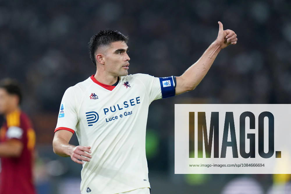 AS Roma v Genoa CFC - Serie A Enilive Johan Vasquez of Genoa CFC gestures during the Serie A Enilive match between AS Roma and Genoa CFC at Stadio Olimpico on October 17, 2026 in Rome, Italy. Rome Olympic Stadium Lazio Italy