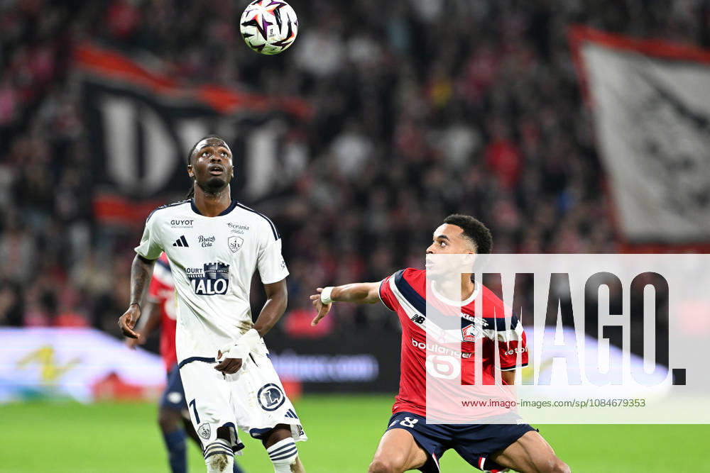 Lille OSC vs Brest Joseph Nonge (7) of Brest and Ethan Mbappe (8) of Lille pictured during the French Mc Donalds Ligue 1 season 2026 - 2027 matchday 7 game between Lille OSC and Stade Brest on October 17 , 2026 in Lille, France. (Photo by Jill Delsaux Isosport) Lille France