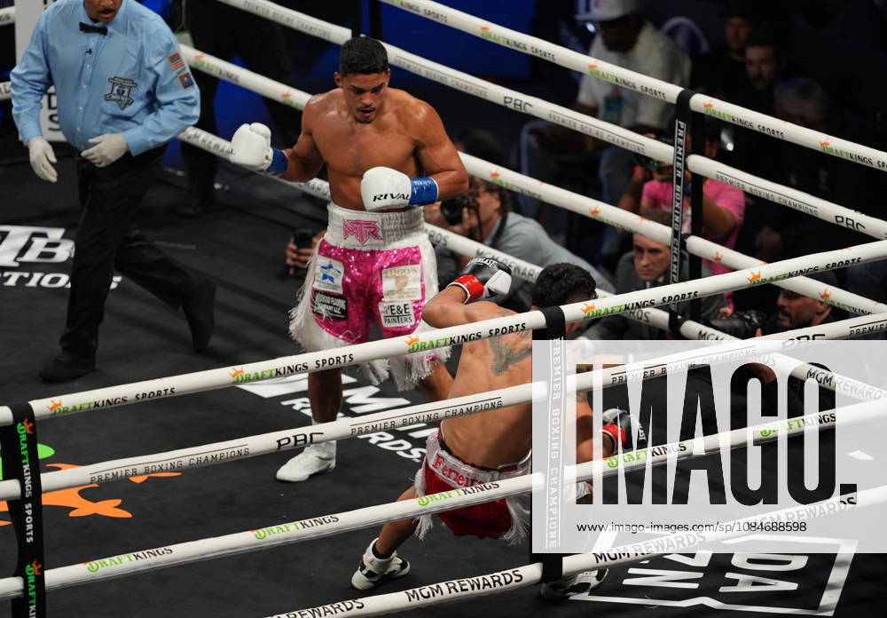 BOXING: Marco Romero vs Matias Ferreira in Las Vegas LAS VEGAS, NEVADA - OCTOBER 17: Marco Romero (in pink&white short) knock Matias Ferreira (in red&white short) out in the first round of 8 during their super middleweight fight on Saturday night at the Chelsea of The Cosmopolitan in Las Vegas, Nevada, United States on October 17, 2026. Tayfun Coskun Anadolu Nevada United States. Editorial use only. Please get in touch for any other usage.