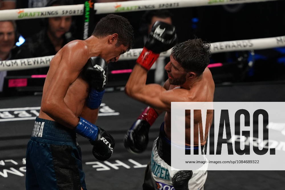 BOXING: Sebastian Fundora vs Ermal Hadribeaj in Las Vegas LAS VEGAS, NEVADA - OCTOBER 17: Sebastian Fundora (in blue glove) and Ermal Hadribeaj (in red glove) exchange punches during their WBC super welterweight World Championship, WM, Weltmeisterschaft title on Saturday night at the Chelsea of The Cosmopolitan in Las Vegas, Nevada, United States on October 17, 2026. Tayfun Coskun Anadolu Nevada United States. Editorial use only. Please get in touch for any other usage.