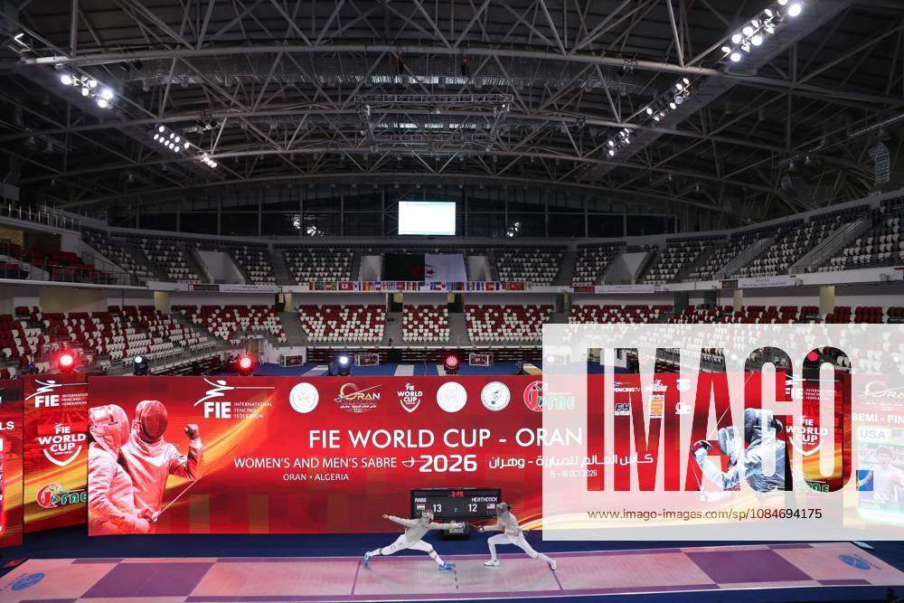 FIE Fencing World Cup in Algeria ORAN, ALGERIA - OCTOBER 18: A general view of hall as French fencer Toscane Tori (R) competes against Bulgaria s Yoana Ilieva (L) during the women s individual sabre final at the Fencing World Cup at the Miloud Hadefi Olympic Complex in Oran, Algeria, on October 18, 2026. Tori defeats Ilieva 15-12 to claim her first career World Cup title. Farouk Batiche Anadolu Oran Algeria. Editorial use only. Please get in touch for any other usage.