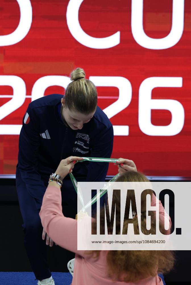 FIE Fencing World Cup in Algeria ORAN, ALGERIA - OCTOBER 18: French fencer Toscane Tori receives her gold medal during the award ceremony at the FIE Fencing World Cup at the Miloud Hadefi Olympic Complex in Oran, Algeria, on October 18, 2026. Tori defeats Bulgaria s Yoana Ilieva 15-12 in the women s individual sabre final to claim her first career World Cup title. Farouk Batiche Anadolu Oran Algeria. Editorial use only. Please get in touch for any other usage.