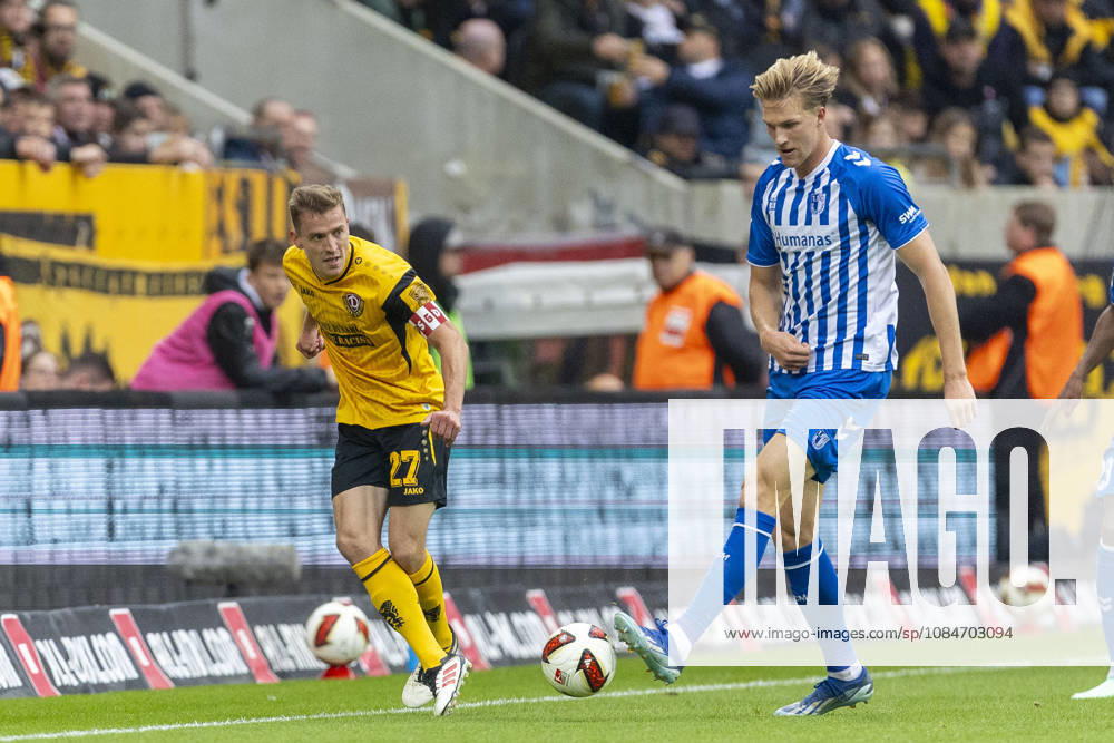 GER, Dresden, Fussball, 2. Bundesliga, 8. Spieltag, Dynamo Dresden vs. 1. FC Magdeburg im Bild v.l.: Niklas Hauptmann (Dynamo Dresden 27), Luka Hyrylaeinen (FC Magdeburg 38), Zweikampf 18.10.2026, Rudolf-Harbig Stadion Dresden DFL DFB REGULATIONS PROHIBIT ANY USE OF PHOTOGRAPHS AS IMAGE SEQUENCES AND OR QUASI-VIDEO,