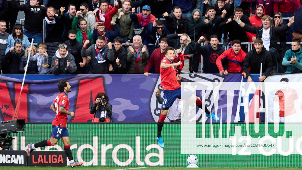 LaLiga EASports 2026 27 CA Osasuna v Racing de Santander Ante Budimir (17. OSA) (L) and Ruben Garcia (14. OSA) (R) celebrate the goal scored by Ante Budimir (17. OSA) for CA Osasuna (1-0) during the football match of LaLiga EA Sports between CA Osasuna and Racing de Santander played at El Sadar stadium in Pamplona (Spain) on Oct 18 2026. Credit: Inigo Alzugaray Agencia LOF Pamplona LaLiga EASports 2026 27 CA Osasuna v Racing de Santander