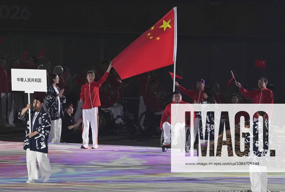 (261018) -- NAGOYA, Oct. 18, 2026 -- Flag bearers of China Li Yujie and Yan Panpan parade into the stadium during the opening ceremony of the Aichi-Nagoya Asian Para Games in Nagoya, Japan, Oct. 18, 2026. ) (SP)JAPAN-NAGOYA-ASIAN PARA GAMES-OPENING CEREMONY CaixYang