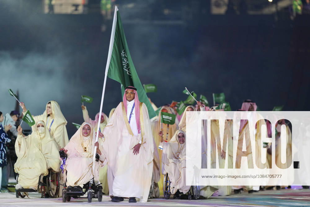 (261018) -- NAGOYA, Oct. 18, 2026 -- The delegation of Saudi Arabia parades into the stadium during the opening ceremony of the Aichi-Nagoya Asian Para Games in Nagoya, Japan, Oct. 18, 2026. ) (SP)JAPAN-NAGOYA-ASIAN PARA GAMES-OPENING CEREMONY JiaxHaocheng