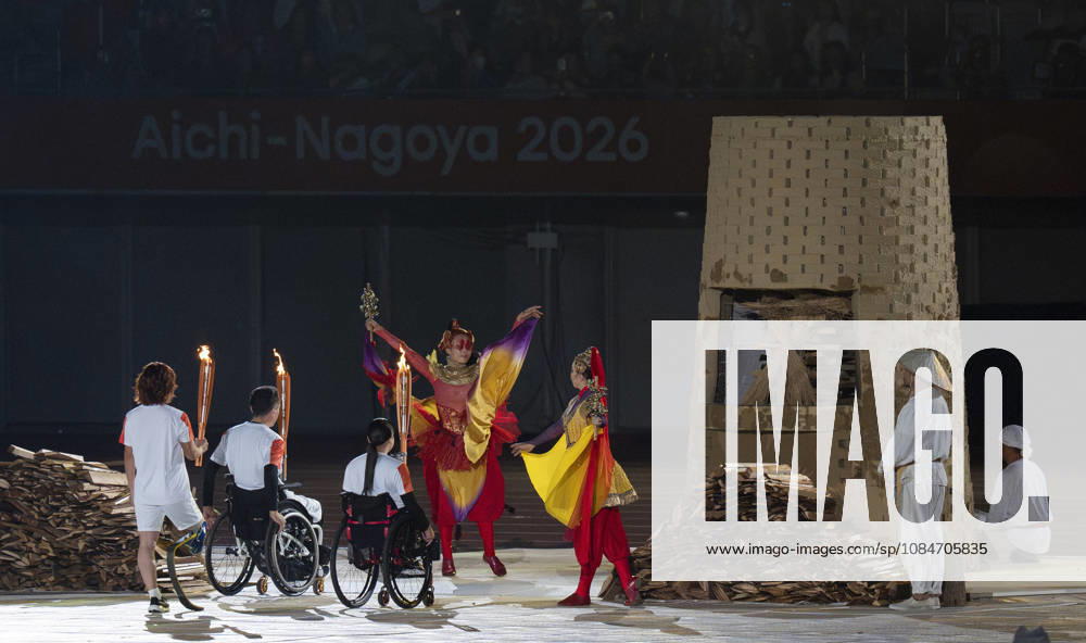 (261018) -- NAGOYA, Oct. 18, 2026 -- Torch bearers relay the torch during the opening ceremony of the Aichi-Nagoya Asian Para Games in Nagoya, Japan, Oct. 18, 2026. ) (SP)JAPAN-NAGOYA-ASIAN PARA GAMES-OPENING CEREMONY CaixYang