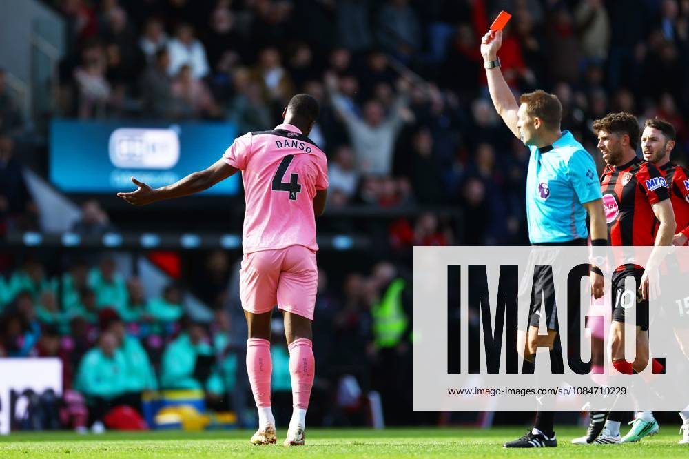 Referee Craig Pawson shows Kevin Danso of Sunderland a red card. Bournemouth v Sunderland, Premier League, Football, Vitality Stadium, Bournemouth, UK - 18 Oct 2026Bournemouth Vitality Stadium United Kingdom