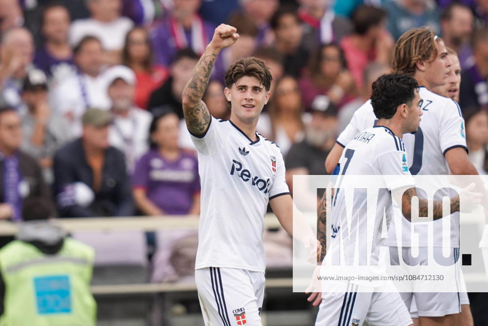 Como’s Mattia Liberali celebrates after scoring the 0-1 goal for his team during the Serie A soccer match between Fiorentina and Como at the Artemio Franchi Stadium in Florence, north Italy - Sunday, October 18, 2026 -