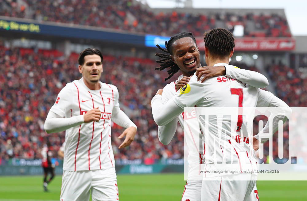 Scherhant Derry of Freiburg celebrates after scoring 0-1 during the german Bundesliga 2026 - 2027 football match between Bayer 04 Leverkusen and SC Freiburg at BayArena Stadium in Leverkusen , North Rhine-Westphalia , Germany . October 18th , 2026 Leverkusen Germany - ZUMAe140 20261018_zip_e140_035