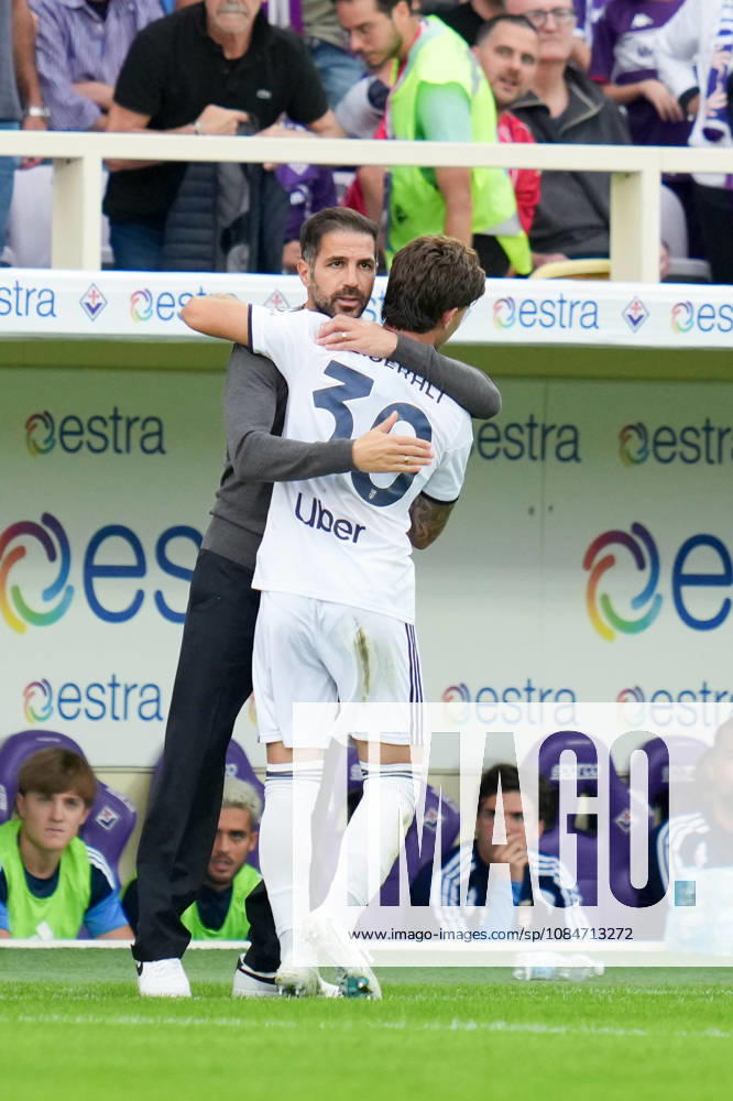 ACF Fiorentina v Como 1907 - Serie A Enilive Mattia Liberali of Como 1907 celebrates with Cesc Fabregas after scoring first goal during the Serie A Enilive match between ACF Fiorentina and Como 1907 at Artemio Franchi Stadium on October 18, 2026 in Florence, Italy. Florence Artemio Franchi Stadium Tuscany Italy
