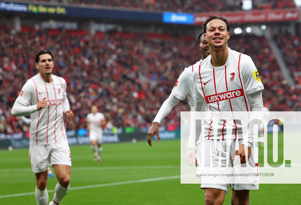 Scherhant Derry of Freiburg celebrates after scoring 0-1 during the german Bundesliga 2026 - 2027 football match between Bayer 04 Leverkusen and SC Freiburg at BayArena Stadium in Leverkusen , North Rhine-Westphalia , Germany . October 18th , 2026 Football Bundesliga 2026 - 2027 Bayer 04 Leverkusen-SC Freiburg - ZUMAe140 20261018_zip_e140_036