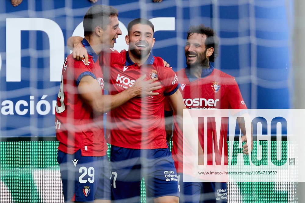 LaLiga EASports 2026 27 CA Osasuna v Racing de Santander Asier Osambela (29. OSA) (L), Inigo Arguibide (27. OSA) and Ruben Garcia (14. OSA) (R) celebrate the goal scored by Asier Osambela (29. OSA) for CA Osasuna (2-0) during the football match of LaLiga EA Sports between CA Osasuna and Racing de Santander played at El Sadar stadium in Pamplona (Spain) on Oct 18 2026. Credit: Inigo Alzugaray Agencia LOF Pamplona LaLiga EASports 2026 27 CA Osasuna v Racing de Santander