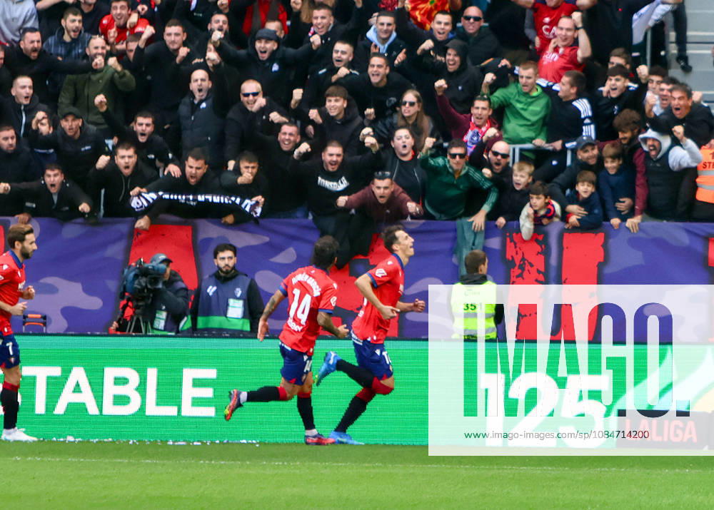 ESP: LaLiga EA Sports Atletico Osasuna v Racing Santander Ante Budimir of Osasuna scores goal and celebrates during LaLiga EA Sports match between Atletico Osasuna v Racing Santander played at El Sadar Stadium, Pamplona, on October 18 2026 in Spain Spain Soccer